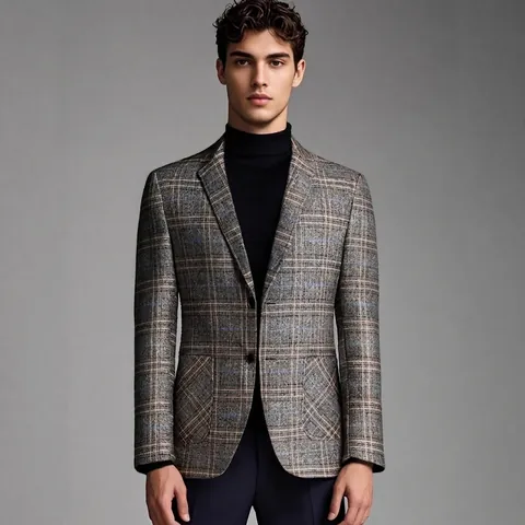 Veste de Blazer à Carreaux pour Hommes Mélange de Lin Revers Cranté Costume à Boutonnage Simple pour Fête Décontractée