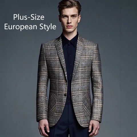 Chaqueta Americana de Cuadros para Hombre Ajuste Delgado Solapa de Muesca Dos Botones Negocios Informal Oficina Abrigo Deportivo