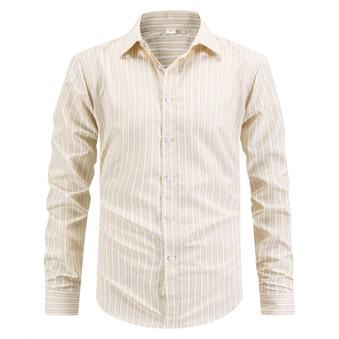Herren Business Casual Gestreiftes Hemd Langarm US-Größe Reguläre Passform Revers Button-Down Gentleman Büro Plus Size Oberteile