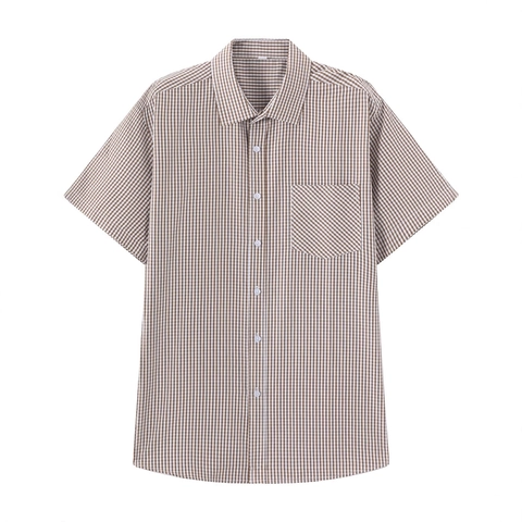Camicia da Uomo Casual a Quadri Manica Corta Risvolto Regular Fit Poliestere Senza Stiratura Gingham Camicia con Bottoni e Tasca