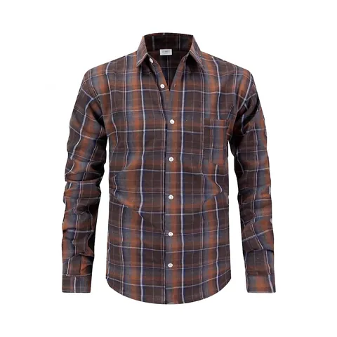 Men's Casual Plaid Long Sleeve Shirt Button Down Lapel Tops With Chest Pocket Polyester Rayon Blend Plaid Shirt For Office