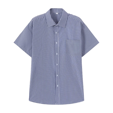 Camicia da Uomo Casual a Quadri Manica Corta Risvolto Regular Fit Poliestere Senza Stiratura Gingham Camicia con Bottoni e Tasca