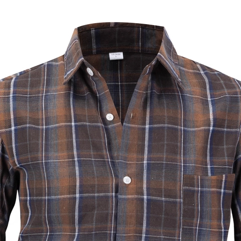 Men's Casual Plaid Long Sleeve Shirt Button Down Lapel Tops With Chest Pocket Polyester Rayon Blend Plaid Shirt For Office