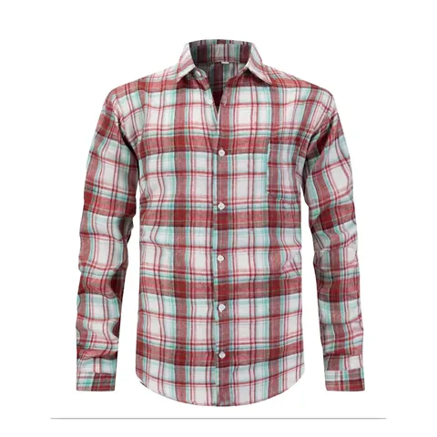 Camicia a Quadri da Uomo a Maniche Lunghe in Misto Poliestere e Viscosa con Colletto a Revers Abbottonata Casual Business Top Taglie Forti