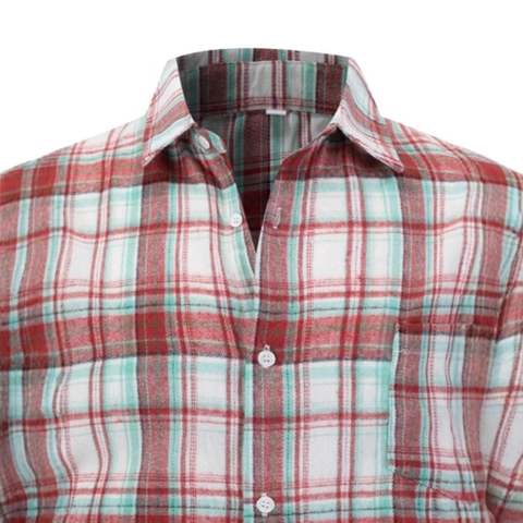 Camicia a Quadri da Uomo a Maniche Lunghe in Misto Poliestere e Viscosa con Colletto a Revers Abbottonata Casual Business Top Taglie Forti