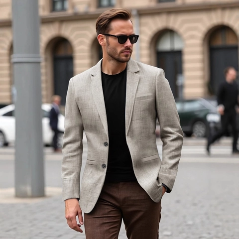 Blazer Casual Entallado Para Hombre Con Solapa De Muesca Chaqueta Ligera De Mezcla De Lino De Una Sola Fila Para Oficina Negocios