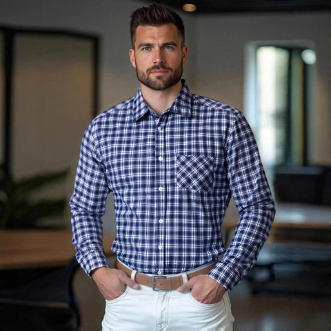 Camisa de Cuadros para Hombre Manga Larga Business Casual sin Plancha Mezcla Poliéster Rayón Camisas para Oficina