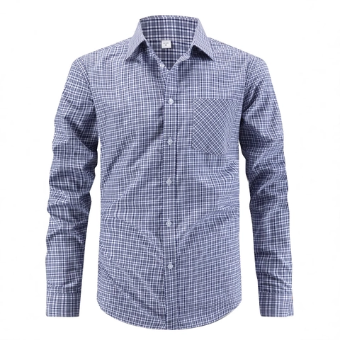 Herren Casual Kariertes Langarmhemd Polyester Viskose Mischung Bügelfrei Business Pendeln Normale Passform Top Mit Brusttasche
