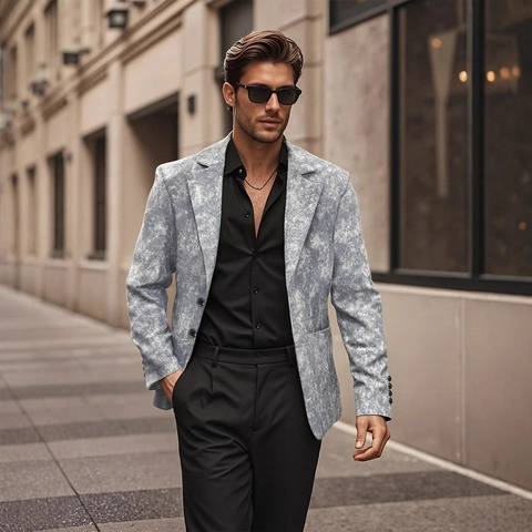 Blazer Casual Estampado de Mármol para Hombre Solapa de Muesca Chaqueta de Traje con Dos Botones para Negocios Fiesta Oficina