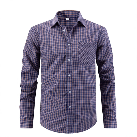 Camisa de Cuadros de Manga Larga para Hombre Talla EE UU Mezcla de Poliéster Rayón Casual Business Cuello Camisero Tops para Adultos