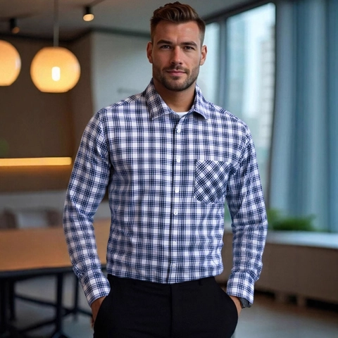 Heren Lange Mouw Geruit Overhemd Business Casual Knoopsluiting Omslagkraag Polyester Rayon Mix Top Voor Kantoor Dagelijks