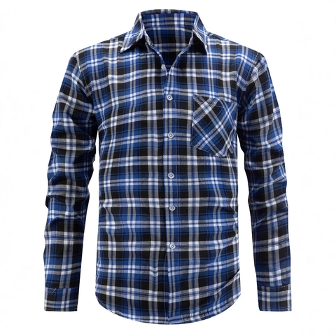 Camicia da Uomo Classica a Quadri Manica Lunga Casual con Colletto a Punta e Tasca sul Petto Maglia in Misto Poliestere e Rayon per Uso Quotidiano