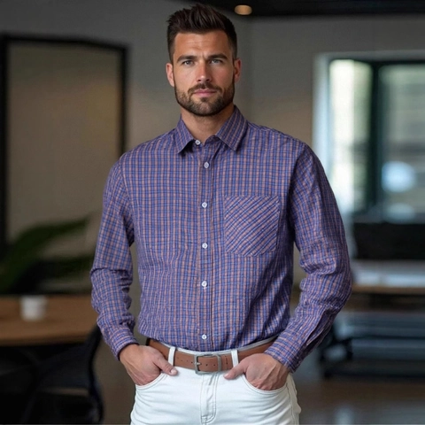 Herren Kariertes Hemd Langarm Knopfleiste Business Casual Top Mit Brusttasche Polyester Viskose Mischung Herren Bekleidung