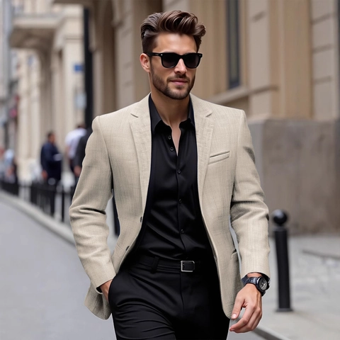 Herren Business Casual Blazer Revers Slim Fit Leichte Sakko Leinenmischung Atmungsaktive Oberbekleidung Für Frühling Herbst
