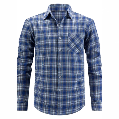Camisa de Cuadros Casual para Hombre Manga Larga Mezcla de Poliéster y Rayón sin Plancha con Bolsillo para Negocios y Diario