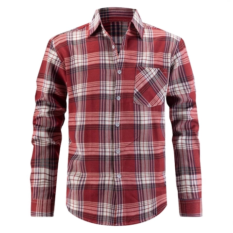 Camicia Casual da Uomo a Quadri Manica Lunga Colletto a Punta Monopetto Misto Poliestere Rayon Top per Uomo Quotidiano Rossi