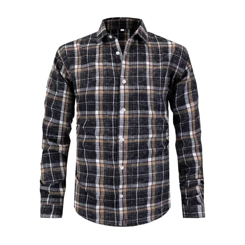 Men Plaid Flannel Shirt Long Sleeve Button Down Casual Workwear Top Classic Checkered Pattern Soft Regular Fit For Men