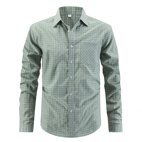Men's Long Sleeve Plaid Casual Shirt With Chest Pocket US Size Business Formal Gingham Top Polyester Rayon Blend Button Down Shirt