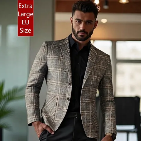 Blazer à Carreaux Décontracté pour Hommes Coupe Cintrée Col à Revers Veste de Costume Simple Boutonnage pour Bureau Printemps Automne