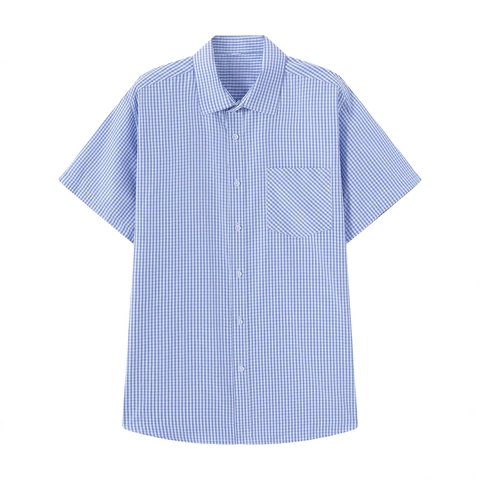 Camisa de Cuadros Gingham Para Hombre Manga Corta Poliéster Rayón Sin Plancha Casual de Negocios Top Con Botones Y Bolsillo