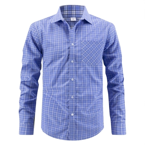 Men's Long Sleeve Plaid Casual Shirt With Chest Pocket US Size Business Formal Gingham Top Polyester Rayon Blend Button Down Shirt