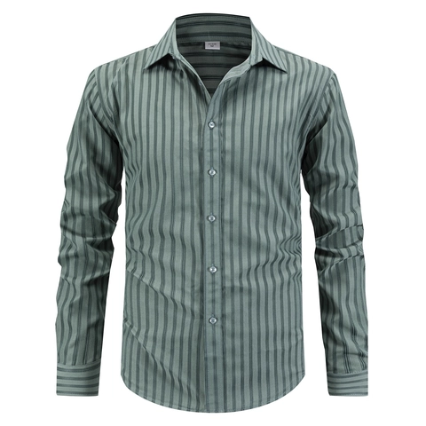 Herren Gestreiftes Langarm Hemd Polyester Viskose Mischung Business Casual Revers Knopfhemd Für Männer Bürokleidung