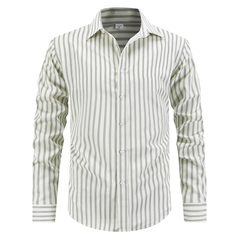 Herren Gestreiftes Langarm Hemd Polyester Viskose Mischung Business Casual Revers Knopfhemd Für Männer Bürokleidung