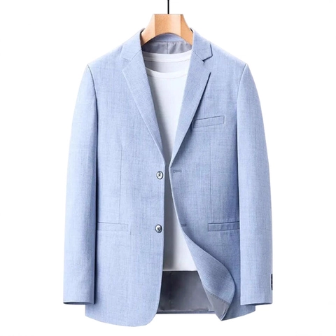 Blazer Homme Business Décontracté Mélange de Lin Coupe Cintrée Col à Revers Léger Respirant Veste de Costume pour Été Bureau Couleur Unie