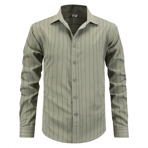 Herren Business Casual Gestreiftes Langarm Hemd Polyester Bügelfrei Knopfleiste Revers Büro Arbeit Oberteil Für Männer Jugend