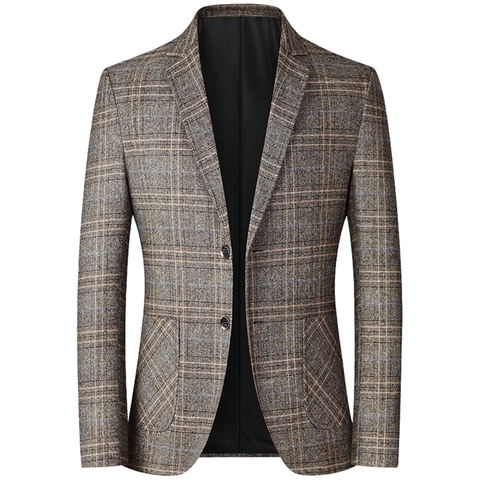 Ανδρικό Business Casual Σακάκι Καρό Slim Fit Καρό Σακάκι Κοστουμιού Μονόπετο με Δύο Κουμπιά Πέτο Μακρύ Μανίκι για Γραφείο Φθινόπωρο