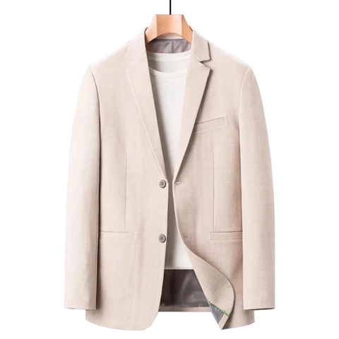 Blazer Homme Business Décontracté Mélange de Lin Coupe Cintrée Col à Revers Léger Respirant Veste de Costume pour Été Bureau Couleur Unie