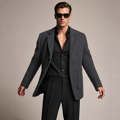 Blazer de Negocios Casual para Hombre Chaqueta de Traje de Tweed de Lana Botonadura Sencilla Solapa de Muesca Corte Ajustado para Oficina