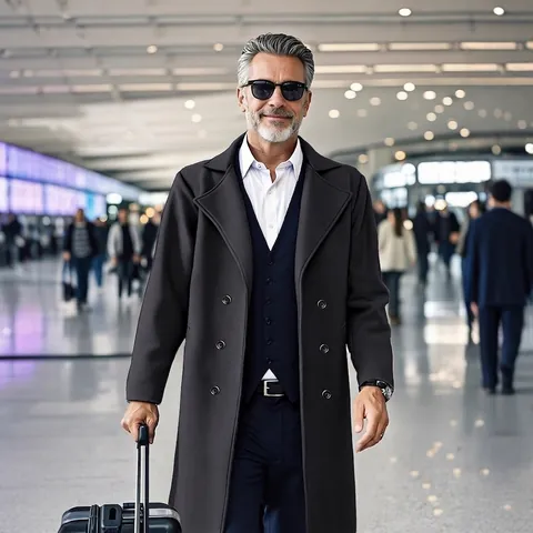 Heren Slim Fit Double Breasted Trenchcoat Zakelijk Casual Lange Overjas Effen Kleur Revers Outwear Voor Herfst Winter