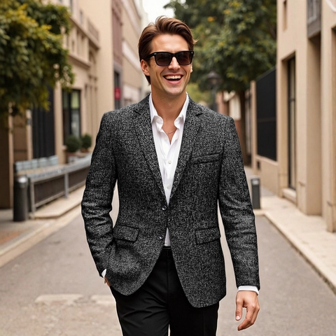 Giacca da Uomo Slim Fit Moda Casual Strutturata Leggera con Revers a Due Bottoni Giacca da Ufficio Elegante per Uomo