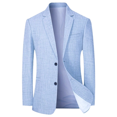 Blazer Homme Décontracté Coupe Ajustée Veste Mélange de Lin Texturé Col à Revers Simple Boutonnage Manteau Business Printemps