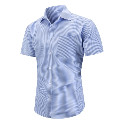 Heren Korte Mouw Geruit Gingham Overhemd Business Casual Omslagkraag Geknoopt Top Met Borstzak Grote Maten Blouse