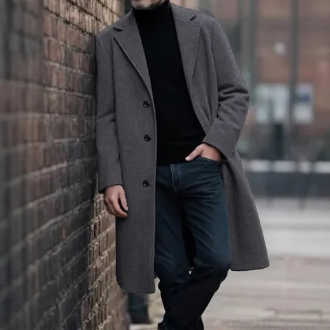 Heren Slim Fit Mantel Inkeping Revers Single Breasted Trenchcoat Zakelijk Casual Effen Kleur Herfst Winter Outerwear Jas