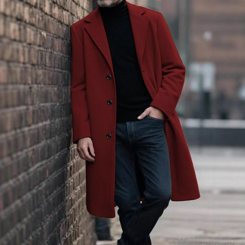 Heren Slim Fit Mantel Inkeping Revers Single Breasted Trenchcoat Zakelijk Casual Effen Kleur Herfst Winter Outerwear Jas