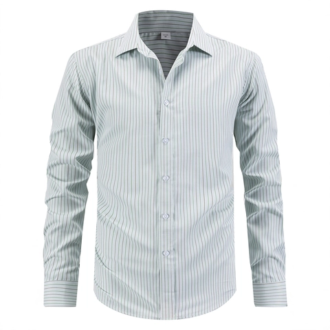 Camicia da Uomo a Maniche Lunghe a Righe Business Casual Misto Poliestere Rayon No Stiro Colletto a Punta Top per Uomo