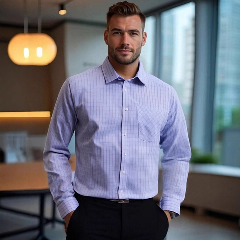 Men Business Casual Plaid Shirt Long Sleeve Button Up Dress Shirt With Chest Pocket US Size Commuter Top For Men