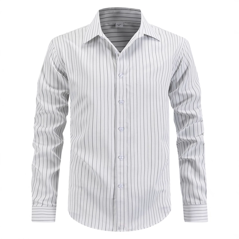 Camisa a Rayas para Hombre de Manga Larga Business Casual Solapa Poliéster Rayón Top de Botones Para Trabajo Diario