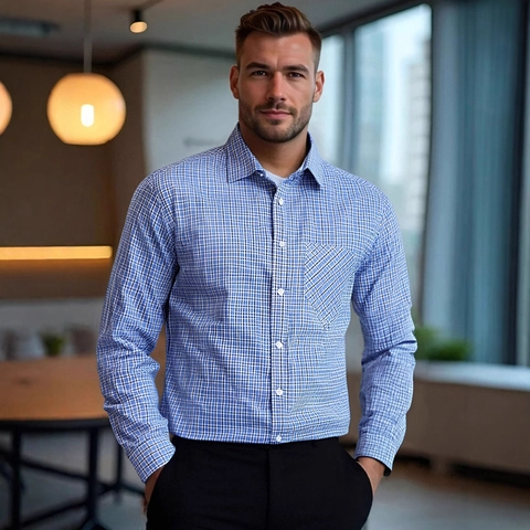 Camicia da Uomo Casual a Quadri Manica Lunga Taglia USA Vestibilità Regolare Business Revers Senza Stiro Poliestere Top a Quadri