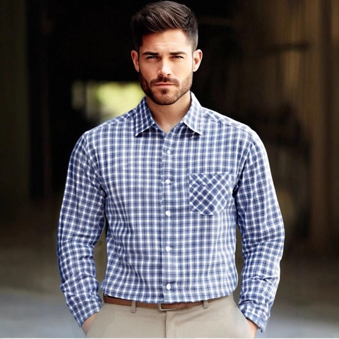 Camisa a Cuadros para Hombre Negocios Casual Manga Larga Talla US Corte Regular Poliéster Con Botones Top Clásico