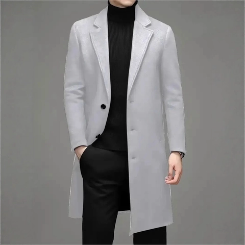 Men Slim Fit Mid-Length Polyester Overcoat Classic Lapel Single Breasted Business Casual Winter Trench Coat For Men