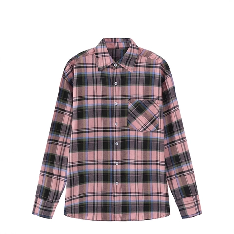 Camicia da Uomo Casual alla Moda a Maniche Lunghe a Quadretti con Revers e Bottoni Camicia Versatile con Taschino in Poliestere