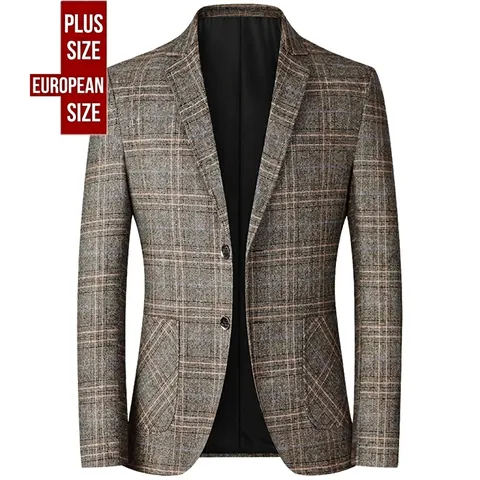 Ανδρικό Business Casual Καρό Σακάκι Slim Fit Γιακάς με Εγκοπή Αθλητικό Μονόπετο Σακάκι Κοστουμιού για Γραφείο Καθημερινό Γάμο