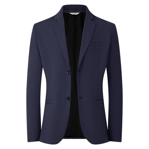Men Casual Blazer Notched Lapel Single Breasted Two Button Solid Color Business Slim Fit Polyester Viscose Blend Jacket