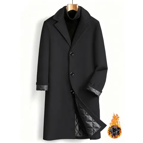 Herren Lang Wollmantel Winter Slim Fit Revers Einreihig Warm Gestepptes Futter Trenchcoat Jacke Für Herren Freizeit Kleidung