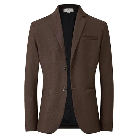 Men Casual Blazer Notched Lapel Single Breasted Two Button Solid Color Business Slim Fit Polyester Viscose Blend Jacket