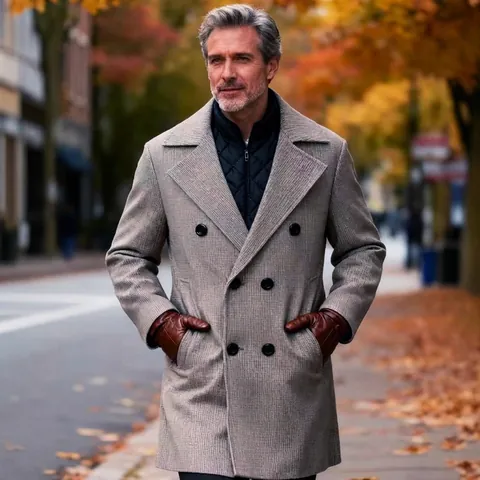 Heren Double Breasted Wollen Jas Dikke Gewatteerde Voering Trenchcoat Houndstooth Lang Winter Zakelijke Casual Jas